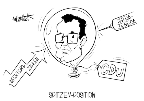 Cartoon: Spitzen-Position (medium) by Mirco Tomicek tagged infektionszahlen,infektion,zahlen,rki,wert,inzidenzwert,inzidenz,werte,angesteckt,ansteckung,virus,corona,covid19,viren,pandemie,lockdown,shutdwon,astrazeneca,impfstopp,impfung,impfstoff,stop,impfungen,gestoppt,geimpft,spritzen,jens,spahn,klemme,gesundheitsminister,cdu,wahlen,landtagswahlen,cartoon,karikatur,pressekarikatur,mirco,tomicek,infektionszahlen,infektion,zahlen,rki,wert,inzidenzwert,inzidenz,werte,angesteckt,ansteckung,virus,corona,covid19,viren,pandemie,lockdown,shutdwon,astrazeneca,impfstopp,impfung,impfstoff,stop,impfungen,gestoppt,geimpft,spritzen,jens,spahn,klemme,gesundheitsminister,cdu,wahlen,landtagswahlen,cartoon,karikatur,pressekarikatur,mirco,tomicek