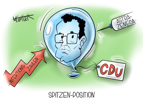 Cartoon: Spitzen-Position (medium) by Mirco Tomicek tagged infektionszahlen,infektion,zahlen,rki,wert,inzidenzwert,inzidenz,werte,angesteckt,ansteckung,virus,corona,covid19,viren,pandemie,lockdown,shutdwon,astrazeneca,impfstopp,impfung,impfstoff,stop,impfungen,gestoppt,geimpft,spritzen,jens,spahn,klemme,gesundheitsminister,cdu,wahlen,landtagswahlen,cartoon,karikatur,pressekarikatur,mirco,tomicek,infektionszahlen,infektion,zahlen,rki,wert,inzidenzwert,inzidenz,werte,angesteckt,ansteckung,virus,corona,covid19,viren,pandemie,lockdown,shutdwon,astrazeneca,impfstopp,impfung,impfstoff,stop,impfungen,gestoppt,geimpft,spritzen,jens,spahn,klemme,gesundheitsminister,cdu,wahlen,landtagswahlen,cartoon,karikatur,pressekarikatur,mirco,tomicek