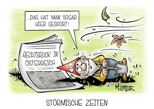 Cartoon: Stürmische Zeiten (medium) by Mirco Tomicek tagged sturm,wind,stürmisch,stürmisches,wetter,unwetter,schäden,unwetterschäden,windig,österreich,regierung,fpö,övp,rechtsruck,rechts,regierungsbildung,deutschland,gartenzwerg,karikatur,pressekarikatur,cartoon,mirco,tomicek,sturm,wind,stürmisch,stürmisches,wetter,unwetter,schäden,unwetterschäden,windig,österreich,regierung,fpö,övp,rechtsruck,rechts,regierungsbildung,deutschland,gartenzwerg,karikatur,pressekarikatur,cartoon,mirco,tomicek