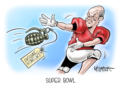 Cartoon: Super Bowl (medium) by Mirco Tomicek tagged olaf,scholz,bundeskanzler,kanzler,balten,staaten,estland,lettland,litauen,ukraine,konflikt,krise,waffenlieferung,lieferung,russland,wladimir,putin,super,bowl,american,football,cartoon,karikatur,pressekarikatur,mirco,tomicek,olaf,scholz,bundeskanzler,kanzler,balten,staaten,estland,lettland,litauen,ukraine,konflikt,krise,waffenlieferung,lieferung,russland,wladimir,putin,super,bowl,american,football,cartoon,karikatur,pressekarikatur,mirco,tomicek