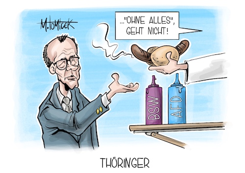 Cartoon: Thüringer (medium) by Mirco Tomicek tagged friedrich,merz,cdu,thüringen,wahl,wahlen,thüringer,afd,bsw,bündnis,sarah,wagenknecht,wahlkampf,wähler,bratwurst,cartoon,karikatur,pressekarikatur,mirco,tomicek,friedrich,merz,cdu,thüringen,wahl,wahlen,thüringer,afd,bsw,bündnis,sarah,wagenknecht,wahlkampf,wähler,bratwurst,cartoon,karikatur,pressekarikatur,mirco,tomicek