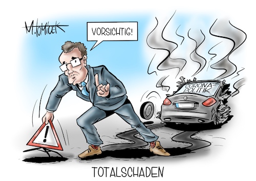 Cartoon: Totalschaden (medium) by Mirco Tomicek tagged infektion,infektionszahlen,steigen,intensivmedizin,intensiv,bundesgesundheitsminister,jens,spahn,warnt,länder,härtere,regeln,maßnahmen,lockdown,verschärfungen,infektionsschutzgesetz,gesetz,infektionsschutz,corona,covid19,coronapolitik,politik,impfstrategie,bekämpfung,cartoon,karikatur,pressekarikatur,mirco,tomicek,infektion,infektionszahlen,steigen,intensivmedizin,intensiv,bundesgesundheitsminister,jens,spahn,warnt,länder,härtere,regeln,maßnahmen,lockdown,verschärfungen,infektionsschutzgesetz,gesetz,infektionsschutz,corona,covid19,coronapolitik,politik,impfstrategie,bekämpfung,cartoon,karikatur,pressekarikatur,mirco,tomicek