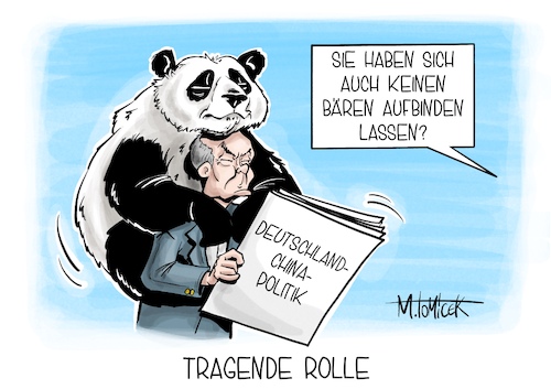 Cartoon: Tragende Rolle (medium) by Mirco Tomicek tagged olaf,scholz,china,chinareise,reise,präsident,xi,jinping,wirtschaft,ukraine,politik,zusammenarbeit,panda,cartoon,karikatur,pressekarikatur,mirco,tomicek,olaf,scholz,china,chinareise,reise,präsident,xi,jinping,wirtschaft,ukraine,politik,zusammenarbeit,panda,cartoon,karikatur,pressekarikatur,mirco,tomicek