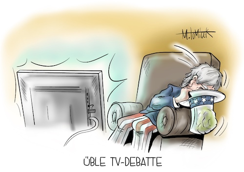 Cartoon: Üble TV-Debatte (medium) by Mirco Tomicek tagged tv,debatte,donald,trump,joe,biden,usa,us,amerika,president,präsident,wahl,wahlkampf,election,demokrat,fernsehduell,duell,präsidentschaftswahl,wählen,fernseh,fernsehen,uncle,sam,attacken,attacke,karikatur,cartoon,mirco,tomicek,tv,debatte,donald,trump,joe,biden,usa,us,amerika,president,präsident,wahl,wahlkampf,election,demokrat,fernsehduell,duell,präsidentschaftswahl,wählen,fernseh,fernsehen,uncle,sam,attacken,attacke,karikatur,cartoon,mirco,tomicek