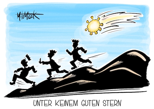 Cartoon: Unter keinem guten Stern (medium) by Mirco Tomicek tagged heilige,drei,könige,königstreffen,königssingen,sternsinger,sternsingen,corona,variante,varianten,covid,mutation,china,angst,sorge,krise,welle,infektionswelle,cartoon,karikatur,pressekarikatur,mirco,tomicek,heilige,drei,könige,königstreffen,königssingen,sternsinger,sternsingen,corona,variante,varianten,covid,mutation,china,angst,sorge,krise,welle,infektionswelle,cartoon,karikatur,pressekarikatur,mirco,tomicek