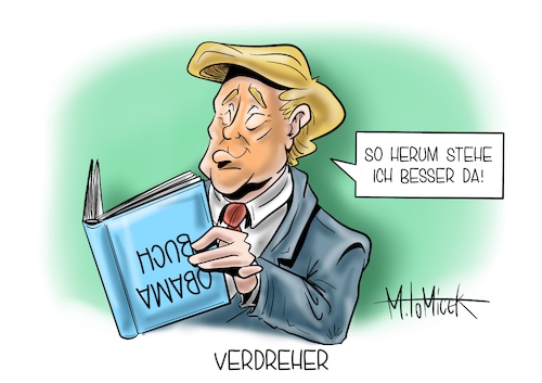 Cartoon: Verdreher (medium) by Mirco Tomicek tagged barack,obama,donald,trump,buch,schrift,bücher,schreiben,völlig,hemmungslos,us,usa,präsident,president,amerika,beschreibt,beschreibung,regierung,weißes,haus,book,cartoon,karikatur,pressekarikatur,mirco,tomicek,barack,obama,donald,trump,buch,schrift,bücher,schreiben,völlig,hemmungslos,us,usa,präsident,president,amerika,beschreibt,beschreibung,regierung,weißes,haus,book,cartoon,karikatur,pressekarikatur,mirco,tomicek