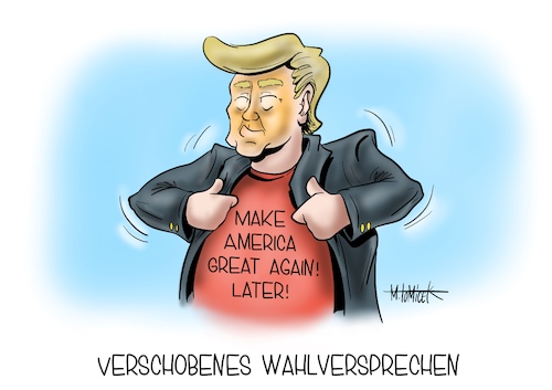 Cartoon: Verschobenes Wahlversprechen (medium) by Mirco Tomicek tagged donald,trump,us,präsident,usa,amerika,america,wahl,wahlen,2020,verschieben,verschoben,twitter,voting,mail,in,election,cartoon,karikatur,mirco,tomicek,donald,trump,us,präsident,usa,amerika,america,wahl,wahlen,2020,verschieben,verschoben,twitter,voting,mail,in,election,cartoon,karikatur,mirco,tomicek