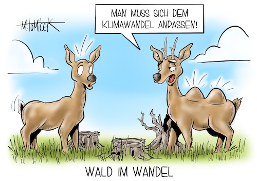 Cartoon: Wald im Wandel (medium) by Mirco Tomicek tagged julia,klöckner,zweiter,nationalen,waldgipfel,wald,gipfel,wälder,bäume,finanzen,finanzierung,co2,speicherung,hilfe,hilfspaket,klimawandel,klima,baumsterben,baum,abholzung,tiere,reh,rehe,wild,forst,förster,forstwirtschaft,holz,belohnen,cartoon,karikatur,pressekarikatur,mirco,tomicek,julia,klöckner,zweiter,nationalen,waldgipfel,wald,gipfel,wälder,bäume,finanzen,finanzierung,co2,speicherung,hilfe,hilfspaket,klimawandel,klima,baumsterben,baum,abholzung,tiere,reh,rehe,wild,forst,förster,forstwirtschaft,holz,belohnen,cartoon,karikatur,pressekarikatur,mirco,tomicek