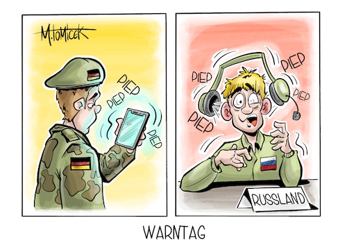 Cartoon: Warntag (medium) by Mirco Tomicek tagged warntag,warnung,warnen,sirenen,warnapp,app,sirene,alarm,taurus,raketen,rakete,skandal,abhörskandal,leak,bundeswehr,militär,cartoon,karikatur,pressekarikatur,mirco,tomicek,warntag,warnung,warnen,sirenen,warnapp,app,sirene,alarm,taurus,raketen,rakete,skandal,abhörskandal,leak,bundeswehr,militär,cartoon,karikatur,pressekarikatur,mirco,tomicek