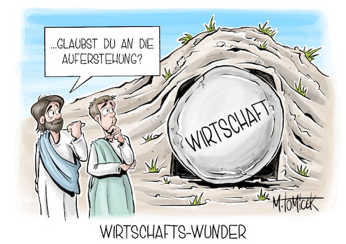 Cartoon: Wirtschafts-Wunder (medium) by Mirco Tomicek tagged wirtschaft,wirtschaftswachstum,prognose,deutschland,wirtschaftlich,wirtschaftsinstitute,institute,erwartungen,gesenkt,ostern,osterfest,auferstehung,wiederauferstehung,oster,cartoon,karikatur,pressekarikatur,mirco,tomicek,wirtschaft,wirtschaftswachstum,prognose,deutschland,wirtschaftlich,wirtschaftsinstitute,institute,erwartungen,gesenkt,ostern,osterfest,auferstehung,wiederauferstehung,oster,cartoon,karikatur,pressekarikatur,mirco,tomicek