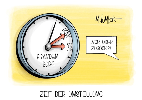 Cartoon: Zeit der Umstellung (medium) by Mirco Tomicek tagged spd,bsw,bündnis,sahra,wagenknecht,brandenburg,rot,lila,koalition,gespräche,sondierungen,sondieren,sondierung,landtagswahl,wahlen,wahl,zeitumstellung,zeit,winterzeit,zeiten,karikatur,pressekarikatur,cartoon,mirco,tomicek,spd,bsw,bündnis,sahra,wagenknecht,brandenburg,rot,lila,koalition,gespräche,sondierungen,sondieren,sondierung,landtagswahl,wahlen,wahl,zeitumstellung,zeit,winterzeit,zeiten,karikatur,pressekarikatur,cartoon,mirco,tomicek