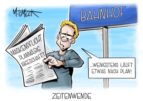 Cartoon: Zeitenwende (medium) by Mirco Tomicek tagged corona,maskenpflicht,masken,maske,pflicht,öpnv,nahverkehr,fernverkehr,zug,bahn,züge,bus,busse,öffentlich,bahnhof,reisen,reise,verreisen,verkehr,warten,plan,cartoon,karikatur,pressekarikatur,mirco,tomicek,corona,maskenpflicht,masken,maske,pflicht,öpnv,nahverkehr,fernverkehr,zug,bahn,züge,bus,busse,öffentlich,bahnhof,reisen,reise,verreisen,verkehr,warten,plan,cartoon,karikatur,pressekarikatur,mirco,tomicek