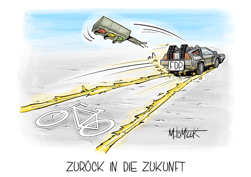 Cartoon: Zurück in die Zukunft (medium) by Mirco Tomicek tagged fdp,pläne,ampel,koalition,regierung,auto,verkehr,autos,innenstadt,innenstädte,einzelhandel,fahrrad,fahrradstraße,parklätze,parken,zurück,in,die,zukunft,karikatur,pressekarikatur,mirco,tomicek,fdp,pläne,ampel,koalition,regierung,auto,verkehr,autos,innenstadt,innenstädte,einzelhandel,fahrrad,fahrradstraße,parklätze,parken,zurück,in,die,zukunft,karikatur,pressekarikatur,mirco,tomicek