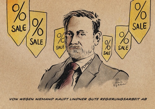 Cartoon: Ampel4sale (medium) by Guido Kuehn tagged lindner,ampel,korruption,porsche,efuels,koalition,lindner,ampel,korruption,porsche,efuels,koalition