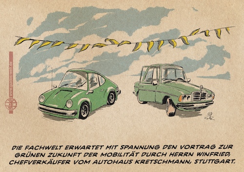 Cartoon: Autohaus Kretschmann (medium) by Guido Kuehn tagged kretschmann,stuttgart,mercedes,porsche,mobilität,mobilitätswende,grüne,kretschmann,stuttgart,mercedes,porsche,mobilität,mobilitätswende,grüne