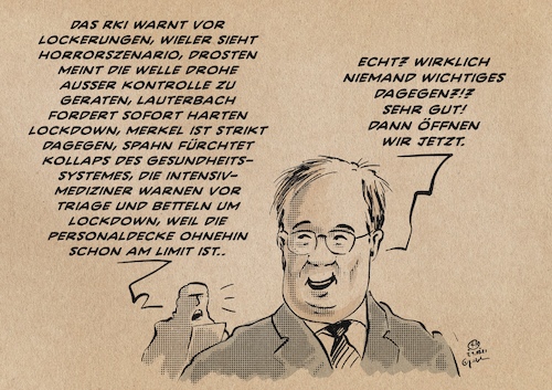 Cartoon: Endlich Öffnungen (medium) by Guido Kuehn tagged corona,covid,laschet,modellregionen,nrw,corona,covid,laschet,modellregionen,nrw