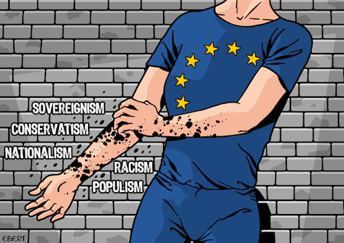 Cartoon: Contagious desease (medium) by Enrico Bertuccioli tagged eu,europe,europeanunion,authoritarianism,sovereignism,populism,nationalism,racism,immigration,migrants,religion,religiousextremism,conservatism,walls,intolerance,citizenship,government,political,politicalcartoon,editorialcartoon,eu,europe,europeanunion,authoritarianism,sovereignism,populism,nationalism,racism,immigration,migrants,religion,religiousextremism,conservatism,walls,intolerance,citizenship,government,political,politicalcartoon,editorialcartoon