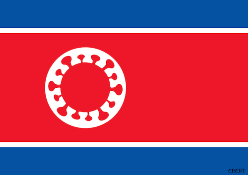 Cartoon: Flag of North Korea-updated (medium) by Enrico Bertuccioli tagged covid19,virus,viral,flu,influence,disease,epidemic,crisis,political,government,health,safety,flag,northkorea,kimjongun,isolation,covid19,virus,viral,flu,influence,disease,epidemic,crisis,political,government,health,safety,flag,northkorea,kimjongun,isolation