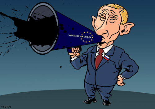 Cartoon: Voice of Europe (medium) by Enrico Bertuccioli tagged brussels,europe,voiceofeurope,putin,vladimirputin,russia,propaganda,politicalpropaganda,fakenews,disinformation,corruption,farright,political,politicalcartoon,editorialcartoon,brussels,europe,voiceofeurope,putin,vladimirputin,russia,propaganda,politicalpropaganda,fakenews,disinformation,corruption,farright,political,politicalcartoon,editorialcartoon