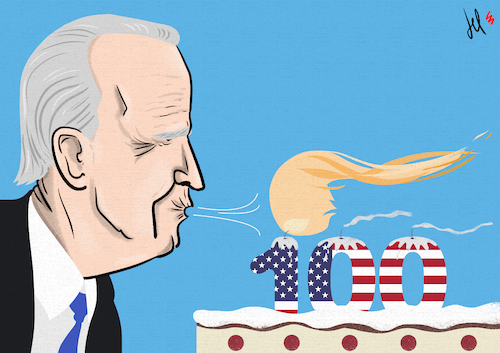 Cartoon: 100 days (medium) by Emanuele Del Rosso tagged biden,trump,usa,biden,trump,usa