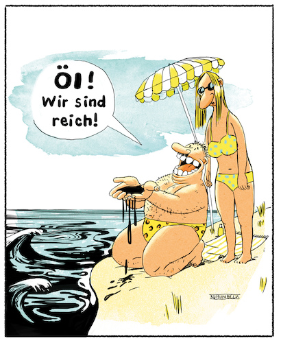 Cartoon: Öl (medium) by Thomas Kuhlenbeck tagged urlaub,strand,mann,frau,paar,reich,reichtum,erdöl,öl,fund,umwelt,umweltverschmutzung,ölpest,meer,urlaub,strand,mann,frau,paar,reich,reichtum,erdöl,öl,fund,umwelt,umweltverschmutzung,ölpest,meer