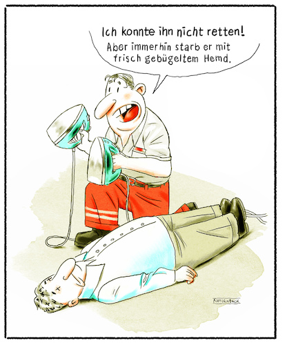 Cartoon: Sanitäter (medium) by Thomas Kuhlenbeck tagged mann,männer,tod,sanitäter,hilfe,rettung,herzinfarkt,herz,krankheit,defriballator,notfall,bügeln,bügeleisen,hemd,mann,männer,tod,sanitäter,hilfe,rettung,herzinfarkt,herz,krankheit,defriballator,notfall,bügeln,bügeleisen,hemd