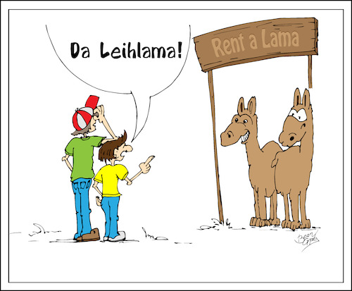 Cartoon: Da Leihlama (medium) by beangrphx tagged da,leihlama,dalei,lama,verleih,vermietung,reiten,tiere,geistlicher,da,leihlama,dalei,lama,verleih,vermietung,reiten,tiere,geistlicher