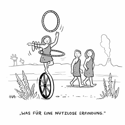 Cartoon: Nutzlose Erfindung (medium) by HilaryAllison tagged erfindung,rad,prähistorisch,kreativität,nutzlos,nutzen,hula,hoop,technologie,spiel,tanzen,sexismus,erfindung,rad,prähistorisch,kreativität,nutzlos,nutzen,hula,hoop,technologie,spiel,tanzen,sexismus