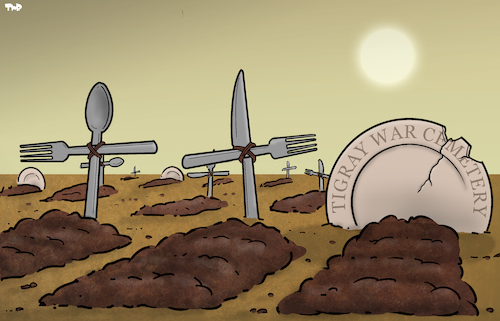 Cartoon: Famine in Tigray (medium) by Tjeerd Royaards tagged ethiopia,eritrea,hunger,famine,war,violence,food,tigray,graves,cemetery,ethiopia,eritrea,hunger,famine,war,violence,food,tigray,graves,cemetery