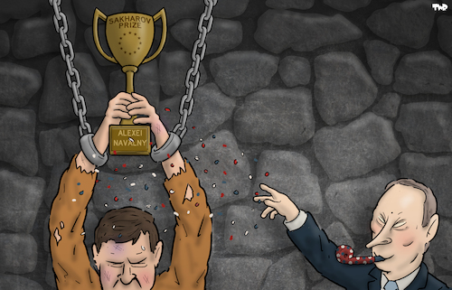 Cartoon: Navalny wins Sakharov Prize (medium) by Tjeerd Royaards tagged freedom,prisoner,democracy,navalny,putin,europe,human,rights,sakharov,freedom,prisoner,democracy,navalny,putin,europe,human,rights,sakharov