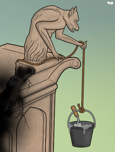 Cartoon: Reconstruction (medium) by Tjeerd Royaards tagged notre,dame,church,france,paris,fire,blaze,gargoyle,notre,dame,church,france,paris,fire,blaze,gargoyle