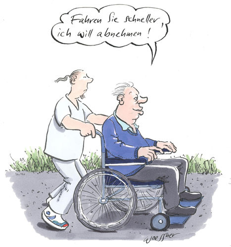 Cartoon: Abnehmen (medium) by woessner tagged freimut,woessner,cartoons,karikaturen,schnelligkeit,schneller,sportlich,befehl,anweisung,pflegepersonal,krankenhaus,medizin,pflegeheim,rehaklinik,klinik,delegieren,abnehmen,diät,sport,ernährungsumstellung,abspecken,gewichtsabnahme,rollstuhl,rollstuhlfahrer,rolli,behindert,handicap,behinderung,pflegefall,pfleger,pflegerinnen,freimut,woessner,cartoons,karikaturen,schnelligkeit,schneller,sportlich,befehl,anweisung,pflegepersonal,krankenhaus,medizin,pflegeheim,rehaklinik,klinik,delegieren,abnehmen,diät,sport,ernährungsumstellung,abspecken,gewichtsabnahme,rollstuhl,rollstuhlfahrer,rolli,behindert,handicap,behinderung,pflegefall,pfleger,pflegerinnen