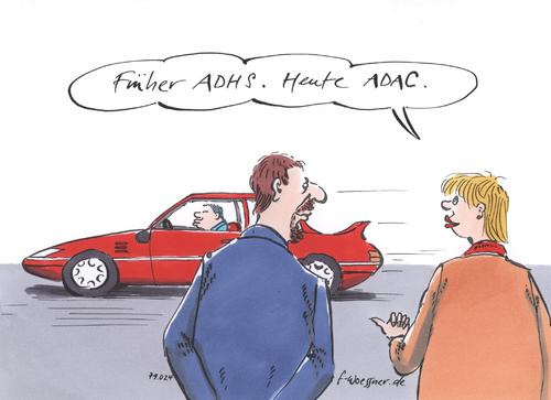 Cartoon: adhs adac (medium) by woessner tagged rasen,mediz,krankheit,gesundheit,kfz,auto,adac,adhs,jugend,adhs,adac,auto,kfz,gesundheit,krankheit,mediz,rasen,jugend