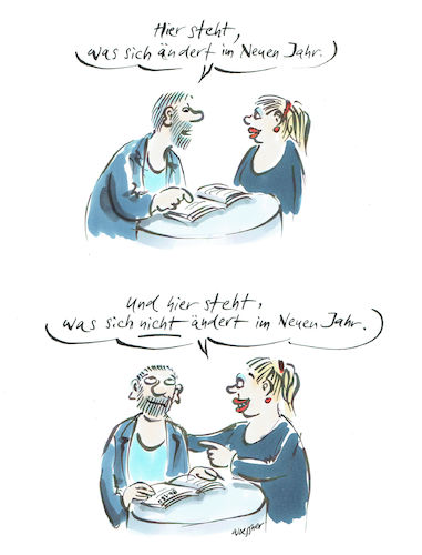 Cartoon: Änderung (medium) by woessner tagged freimut,woessner,karikaturen,cartoons,gesetzbuch,normen,gesetzesänderungen,in,kraft,treten,muffel,ignorant,sturkopf,seele,psychologie,verhaltenstherapie,verhalten,vorwurf,streit,was,sich,ändert,silvester,neujahr,neues,jahr,jahreswende,änderung,verhaltensänderung,gute,vorsätze,gesetzesänderung,novellierung,vorschriften,verwaltung,beziehung,mann,frau,gesetz,judikative,freimut,woessner,karikaturen,cartoons,gesetzbuch,normen,gesetzesänderungen,in,kraft,treten,muffel,ignorant,sturkopf,seele,psychologie,verhaltenstherapie,verhalten,vorwurf,streit,was,sich,ändert,silvester,neujahr,neues,jahr,jahreswende,änderung,verhaltensänderung,gute,vorsätze,gesetzesänderung,novellierung,vorschriften,verwaltung,beziehung,mann,frau,gesetz,judikative