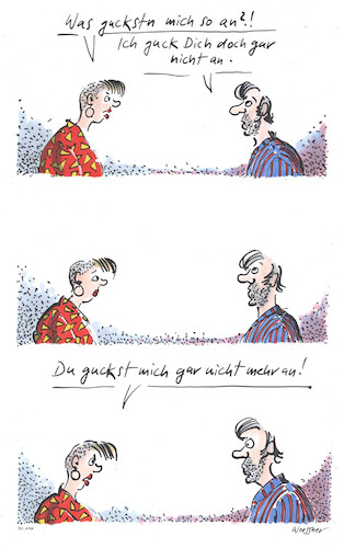 Cartoon: angucken (medium) by woessner tagged cartoons,karikaturen,woessner,gespräch,dialog,wir,müssen,reden,beziehungsprobleme,liebesprobleme,angucken,beziehung,stress,beziehungsstress,blick,liebe,eifersucht,unsicherheit,partnerschaft,ehe,gucken,schauen,blicken,zuneigung,erotik,bestätigung,selbsbestätigung,selbstbewusstsein,cartoons,karikaturen,woessner,gespräch,dialog,wir,müssen,reden,beziehungsprobleme,liebesprobleme,angucken,beziehung,stress,beziehungsstress,blick,liebe,eifersucht,unsicherheit,partnerschaft,ehe,gucken,schauen,blicken,zuneigung,erotik,bestätigung,selbsbestätigung,selbstbewusstsein