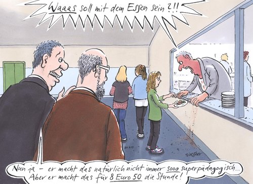 Cartoon: Cafeteria (medium) by woessner tagged mensa,personal,gesamtschule,cafeteria,mindestlohn,mensa,personal,gesamtschule,cafeteria,mindestlohn