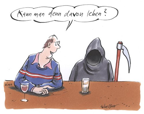 Cartoon: davon leben (medium) by woessner tagged sprache,sinn,broterwerb,einkommen,leben,davon,beruf,sensenmann,tod,gevatter,davon,leben,gevatter,tod,sensenmann,beruf,einkommen,broterwerb,sinn,sprache