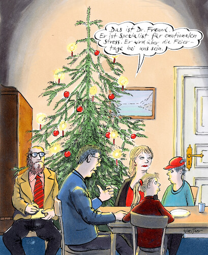 Cartoon: emotionaler Stress (medium) by woessner tagged cartoons,karikaturen,woessner,vater,mutter,kinder,familienleben,psychologe,psychologisch,therapie,therapeut,emotionaler,stress,weihnachten,feiertage,psychiater,psychoanalytiker,familienfrieden,seelisches,gleichgewicht,gefühle,harmonie,harmoniebedürfnis,disharmonie,zank,hader,familienprobleme,cartoons,karikaturen,woessner,vater,mutter,kinder,familienleben,psychologe,psychologisch,therapie,therapeut,emotionaler,stress,weihnachten,feiertage,psychiater,psychoanalytiker,familienfrieden,seelisches,gleichgewicht,gefühle,harmonie,harmoniebedürfnis,disharmonie,zank,hader,familienprobleme