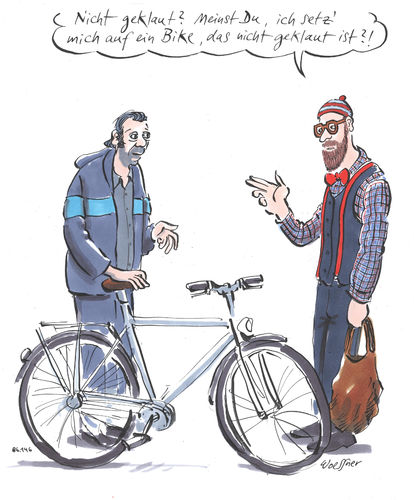 Cartoon: Fahrradkauf (medium) by woessner tagged freimut,woessner,cartoons,karikaturen,bike,drahtesel,rad,fortbewegung,verkehr,umwelt,vergehen,verbrechen,polizei,strafverfolgung,aufklärung,aufklärungsqote,verkauf,verkaufsgespräch,hehlerei86,fahrradkauf,hipster,fahrradklau,diebstahl,fahrraddiebstahl,klauen,mode,trend,lebenshaltung,lebensweise,großstadt,marotte,gruppe,gruppenzugehörigkeit,gemeinsamkeit,abgrenzung,freimut,woessner,cartoons,karikaturen,bike,drahtesel,rad,fortbewegung,verkehr,umwelt,vergehen,verbrechen,polizei,strafverfolgung,aufklärung,aufklärungsqote,verkauf,verkaufsgespräch,hehlerei86,fahrradkauf,hipster,fahrradklau,diebstahl,fahrraddiebstahl,klauen,mode,trend,lebenshaltung,lebensweise,großstadt,marotte,gruppe,gruppenzugehörigkeit,gemeinsamkeit,abgrenzung