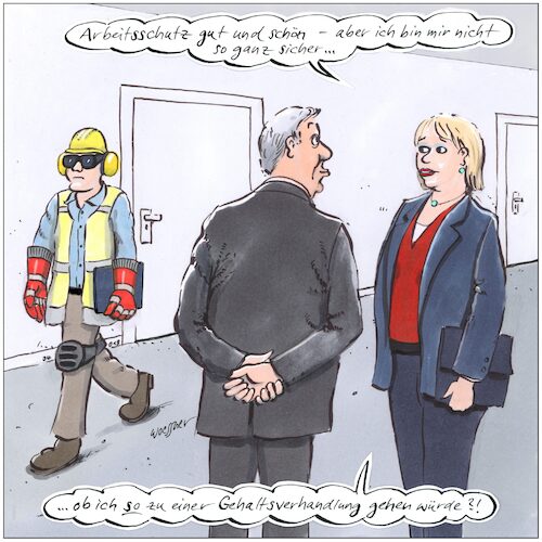 Cartoon: Gehaltsverhandlung (medium) by woessner tagged cartoon,karikatur,woessner,schutzhelm,schutzbrille,schutzhandschuhe,knieschützer,sicherheitsschuhe,schutzkleidung,chef,vorgesetzter,personalabteilung,tarifverhandlung,firma,meeting,gespräch,gehaltsverhandlung,arbeitsschutz,gehaltserhöhung,vorsicht,angst,verletzung,tratsch,klatsch,mobbing,arbeitsatmosphäre,arbeitsplatz,arbeitssicherheit,arbeitsbedingungen,gewerkschaft,tarif,tariflohn,mindestlohn,cartoon,karikatur,woessner,schutzhelm,schutzbrille,schutzhandschuhe,knieschützer,sicherheitsschuhe,schutzkleidung,chef,vorgesetzter,personalabteilung,tarifverhandlung,firma,meeting,gespräch,gehaltsverhandlung,arbeitsschutz,gehaltserhöhung,vorsicht,angst,verletzung,tratsch,klatsch,mobbing,arbeitsatmosphäre,arbeitsplatz,arbeitssicherheit,arbeitsbedingungen,gewerkschaft,tarif,tariflohn,mindestlohn