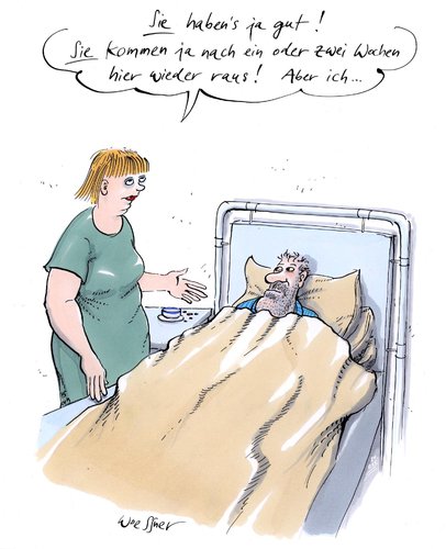 Cartoon: krankenschwester alltag (medium) by woessner tagged krankenschwester,patient,vorteil,nachteil,beruf,job,berufsalltag,gefängnis,eingesperrt,gebunden,krankheit,krankenhaus,krankenbett,krankenschwester,patient,vorteil,nachteil,beruf,job,berufsalltag,gefängnis,eingesperrt,gebunden,krankheit,krankenhaus,krankenbett