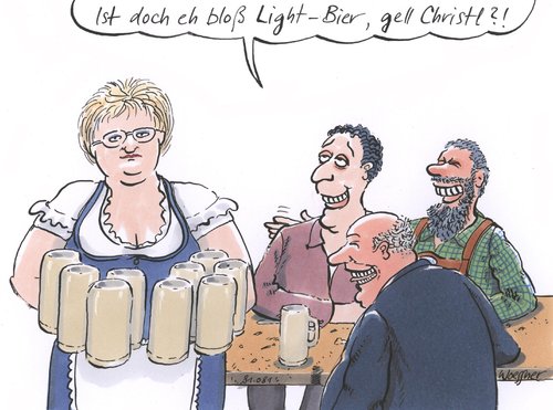 Cartoon: Light Bier (medium) by woessner tagged light,bier,oktoberfest,schwer,arbeit,spott,spass,ironie,auslachen,trinken,alkohol,feiern,bier,oktoberfest,schwer,arbeit,spott,ironie