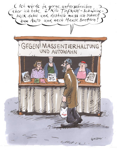 Cartoon: Massentierhaltung Autowahn (medium) by woessner tagged woessner,karikaturen,cartoons,tiefkühlkost,tiefgekühlt,unterschreiben,unterschrift,unterzeichnen,unterschriftenliste,carnivoren,vegan,veganismus,schizophren,doppelmoral,widerspruch,massentierhaltung,autowahn,informationsstand,fleischkonsum,autokonsum,umwelt,unterschriftensammlung,protest,bürgerinitiative,bürgerprotest,wutbürger,autofahrer,konsument,fleischesser,vegetarier,woessner,karikaturen,cartoons,tiefkühlkost,tiefgekühlt,unterschreiben,unterschrift,unterzeichnen,unterschriftenliste,carnivoren,vegan,veganismus,schizophren,doppelmoral,widerspruch,massentierhaltung,autowahn,informationsstand,fleischkonsum,autokonsum,umwelt,unterschriftensammlung,protest,bürgerinitiative,bürgerprotest,wutbürger,autofahrer,konsument,fleischesser,vegetarier