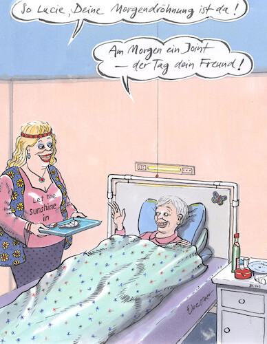 Cartoon: Morgendröhnung (medium) by woessner tagged cartoons,karikaturen,woessner,krankenschwester,krankenhauspersonal,pflegeeinrichtung,reha,rehabilitation,stimmungsaufheller,antidepressivum,rauchen,einen,durchziehen,morgendröhnung,cannabis,haschisch,freigabe,heilmittel,medikament,beruhigung,rausch,arbeitserleichterung,betäubungsmittelgesetz,stoff,marihuana,kiffen,stoned,joint,krankenhaus,personal,patient,pflege,pflegeheim,cartoons,karikaturen,woessner,krankenschwester,krankenhauspersonal,pflegeeinrichtung,reha,rehabilitation,stimmungsaufheller,antidepressivum,rauchen,einen,durchziehen,morgendröhnung,cannabis,haschisch,freigabe,heilmittel,medikament,beruhigung,rausch,arbeitserleichterung,betäubungsmittelgesetz,stoff,marihuana,kiffen,stoned,joint,krankenhaus,personal,patient,pflege,pflegeheim