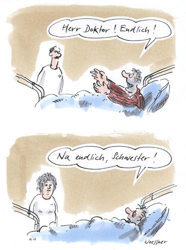 Cartoon: na endlich (medium) by woessner tagged dienstleistung,image,rang,status,krankenhaus,patient,arzt,medizin,schwester,endlich,na,arzt,medizin,krankenhaus,patient,dienstleistung