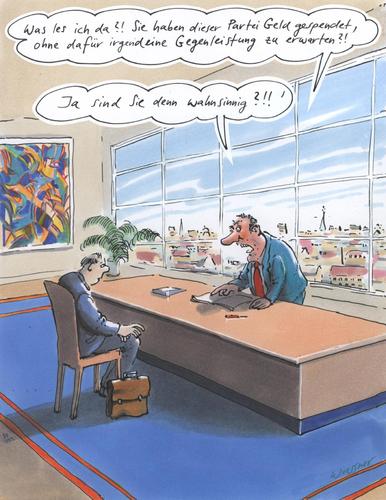 Cartoon: Parteispende Gegenleistung (medium) by woessner tagged partei,spende,gegenleistung,korruption,wirtschaft,firma,bestechung,lobby,partei,spende,gegenleistung,korruption,wirtschaft,firma,bestechung,lobby,parteien,mitgliedschaft,leistung