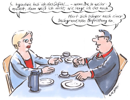 Cartoon: sachgrundlose Befristung (medium) by woessner tagged woessner,karikaturen,cartoons,gewerkschaft,betriebsrat,betrieb,betrieblich,kettenverträge,planungssicherheit,trennung,scheidung,beziehungsgespräch,paargespräch,paar,sachgrundlose,befristung,arbeitsrecht,beziehung,fristverträge,fristvertrag,befristete,verträge,arbeitsvertrag,arbeitnehmer,angestellte,abhängig,beschäftigte,arbeitgeber,wirtschaft,industrie,woessner,karikaturen,cartoons,gewerkschaft,betriebsrat,betrieb,betrieblich,kettenverträge,planungssicherheit,trennung,scheidung,beziehungsgespräch,paargespräch,paar,sachgrundlose,befristung,arbeitsrecht,beziehung,fristverträge,fristvertrag,befristete,verträge,arbeitsvertrag,arbeitnehmer,angestellte,abhängig,beschäftigte,arbeitgeber,wirtschaft,industrie