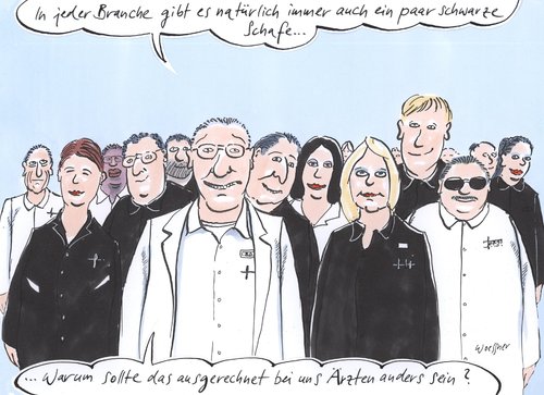 Cartoon: schwarze schafe (medium) by woessner tagged schwarze,schafe,arzt,medizin,gesundheit,organhandel,organspende,organtransplantation,moral,geld,kriminalität,geschäft,korruption,pharmaindustrie,bestechung,medizin,gesundheit,organhandel,organspende,organtransplantation,moral