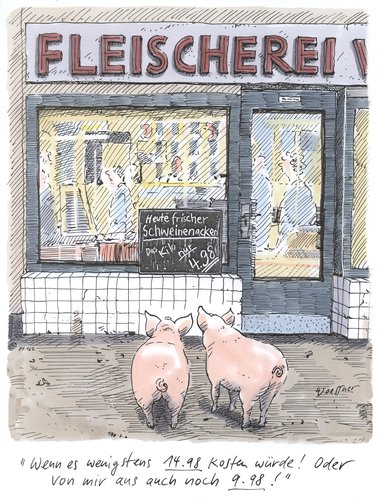 Cartoon: schweinenacken (medium) by woessner tagged schweinenacken,metzgerei,fleischerei,schlachter,fleischkonsum,massentierhaltung,billigfleisch,bio,umwelt,ökologie,tierquälerei,schweinenacken,metzgerei,fleischerei,schlachter,fleischkonsum,massentierhaltung,billigfleisch,bio,umwelt,ökologie,tierquälerei