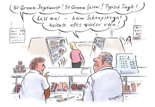 Cartoon: typisch single (medium) by woessner tagged cartoon,karikaturtypisch,single,alleinsein,einsamkeit,lebensform,lebensmittel,ernährung,einkauf,supermarkt,verkäufer,fleisch,wurst,alkohol,schnaps,seelentröster,betäubung,partnerschaftsprobleme,alleinlebend,patchwork,ehe,liebe,beziehung,verkäuferin,sucht,alkoholabhängigkeit,saufen,lebenskrise,psychologie,sorgenpause,psychopharmaka,cartoon,karikaturtypisch,single,alleinsein,einsamkeit,lebensform,lebensmittel,ernährung,einkauf,supermarkt,verkäufer,fleisch,wurst,alkohol,schnaps,seelentröster,betäubung,partnerschaftsprobleme,alleinlebend,patchwork,ehe,liebe,beziehung,verkäuferin,sucht,alkoholabhängigkeit,saufen,lebenskrise,psychologie,sorgenpause,psychopharmaka